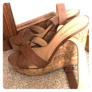 4 inch brown strappy wedges